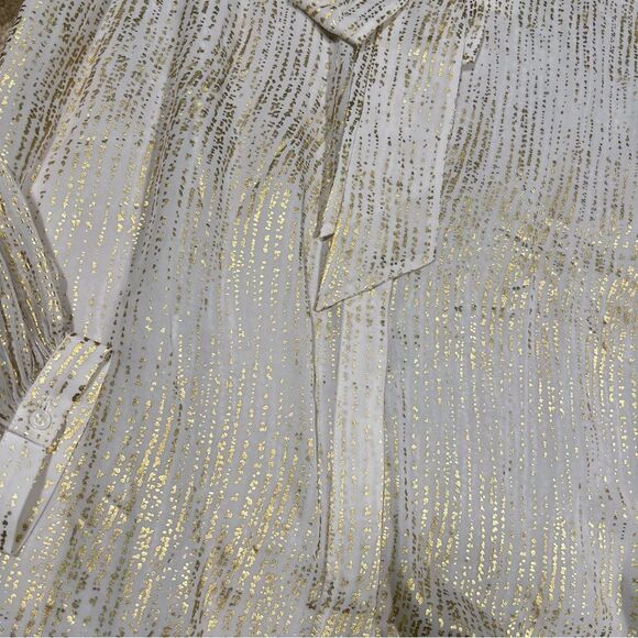 7 for all mankind silk blend blouse 💗 NWT 💗 cream with metallic gold 💗 large - Picture 3 of 11